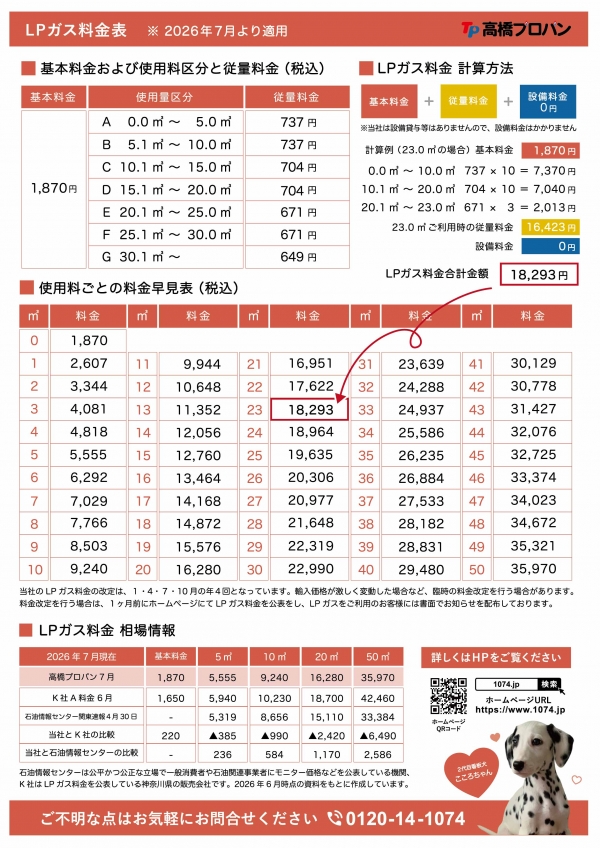 LPガス料金改定のお知らせ